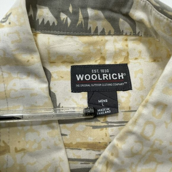 Woolrich Outdoor Button Shirt Men Size L Deer Elk Hunt Beige Short Sleeve Pocket - Picture 6 of 7